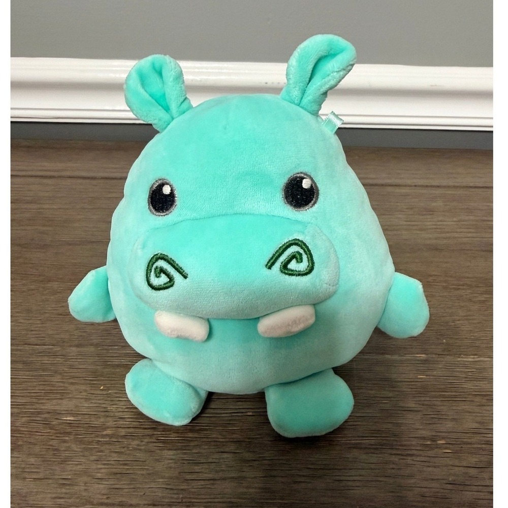 Animal Adventure Hippo Plush Teal Turquoise Stuffed Animal Round Squishy
